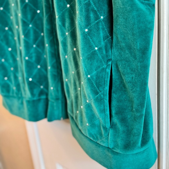 Quaker Factory Green Velour Quilted Rhinestone Zip Up Vest Women's Plus 3XL - Picture 5 of 8